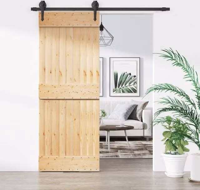 Berkfield Home Modern Sliding Door with Hardware Set, Solid Wood and Steel, Brown, W: 80 cm, H: 210 cm