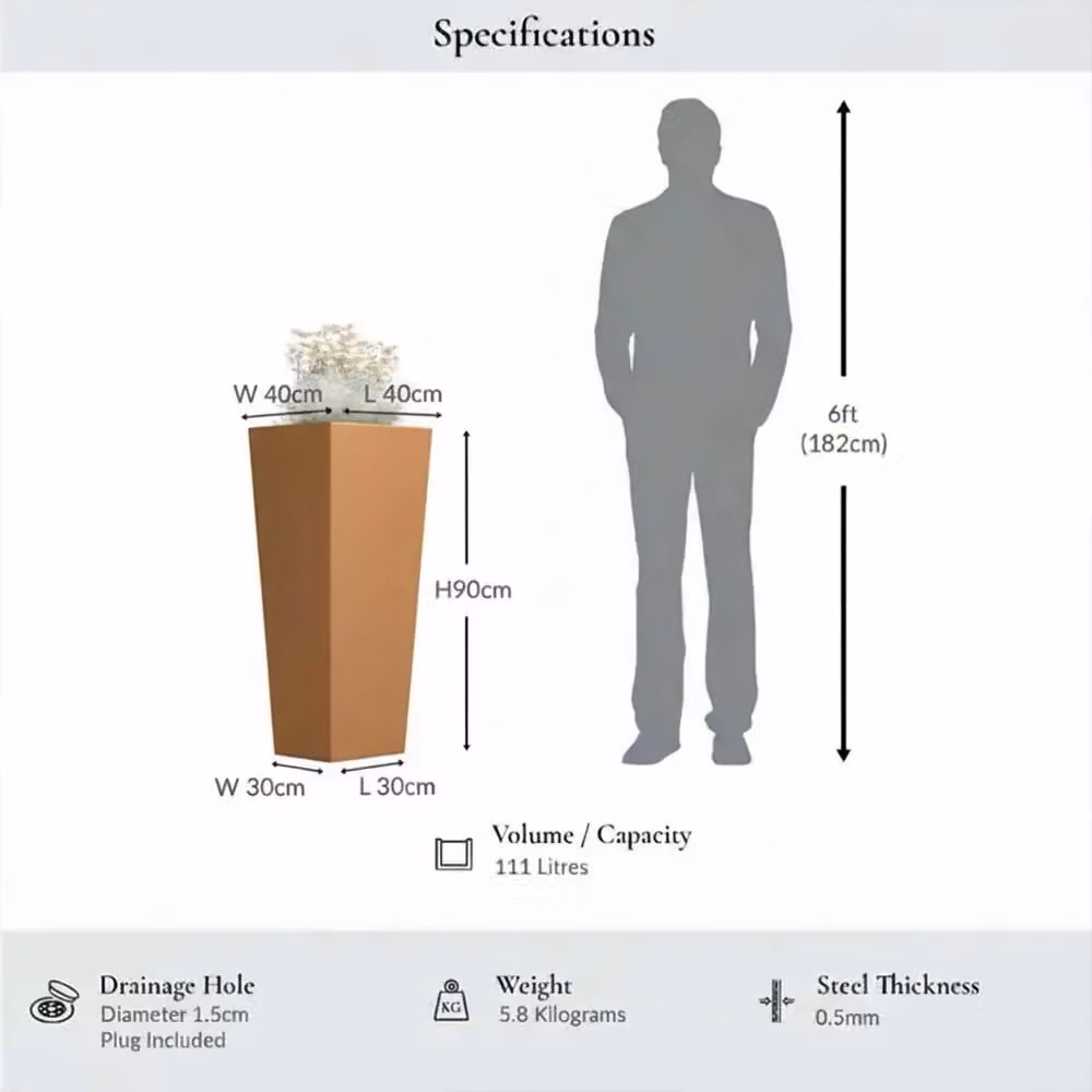 Access Garden Products Galvanised Steel Tall Tapered Square Planter, Copper Finish, W/D/H: 40 x 40 x 90 cm – 7