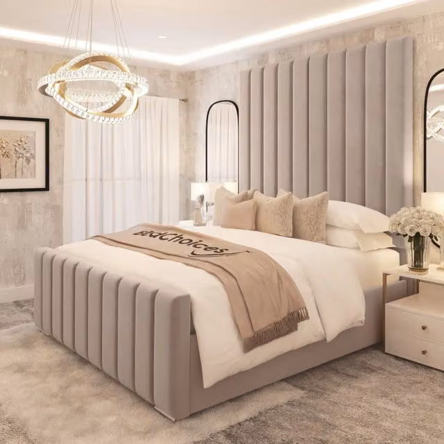 Bed Choices Kensington Luxury Panelled Single Bed Frame in Silver Velvet