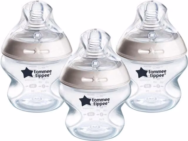 Tommee Tippee Natural Start Anti-Colic Wide Neck Baby Bottles, Pack of 3, 150ml, BPA Free, White and Transparent