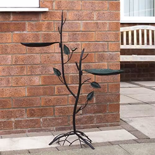 St Helens Home & Garden Ornamental Leaf and Root Design Metal Bird Bath and Feeder, Round, H: 104.0 cm, W: 71.0 cm, D: 33.0 cm – 4
