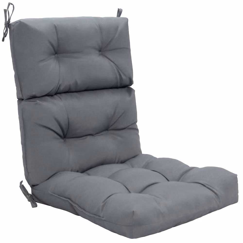 Gymax High Back Patio Chair Seat Pads with Non-slip Rope Belts in Grey – 4