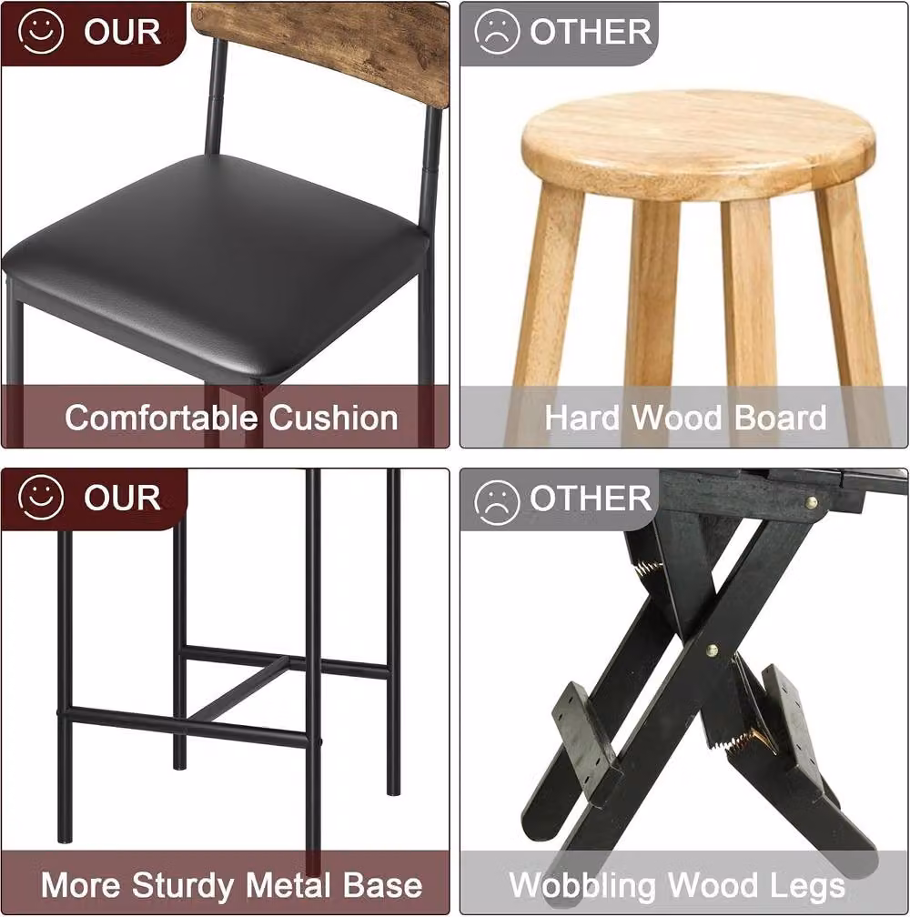 London Boutique Set of 4 Upholstered Counter Height Bar Stools in Brown Synthetic Leather – 3