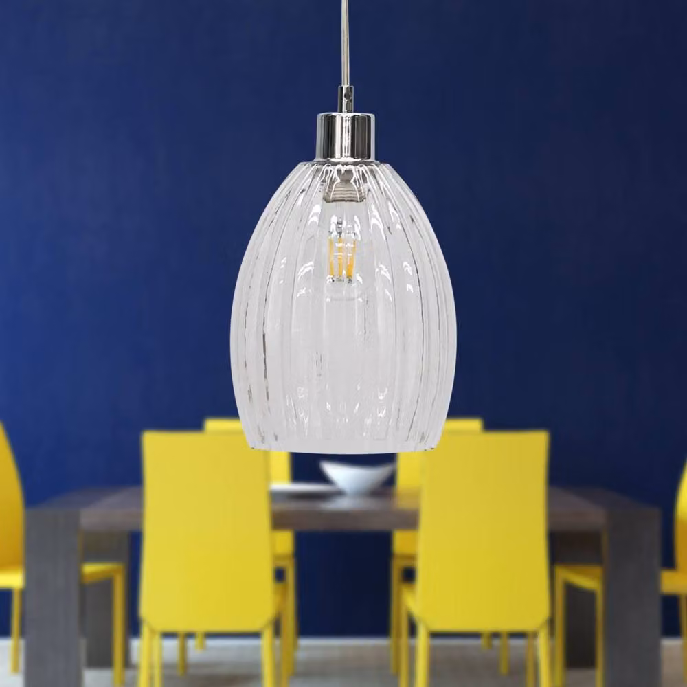 First Choice Lighting Birch Set of 2 Suspended Pendant Lights with Transparent Glass and Chrome Finish – 2