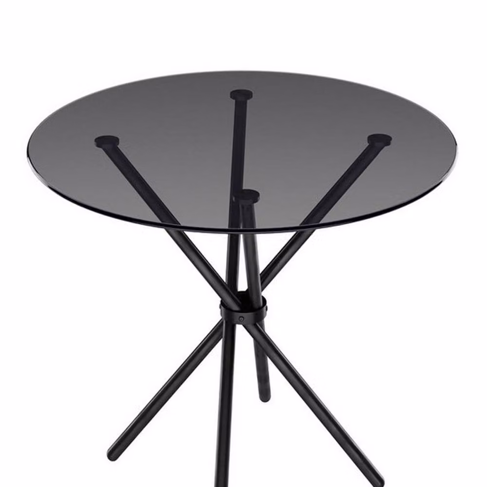 Lemon Pavilion Furniture Casa Round Smoked Glass Dining Table with Black Legs, W: 90 cm, H: 74.5 cm – 2