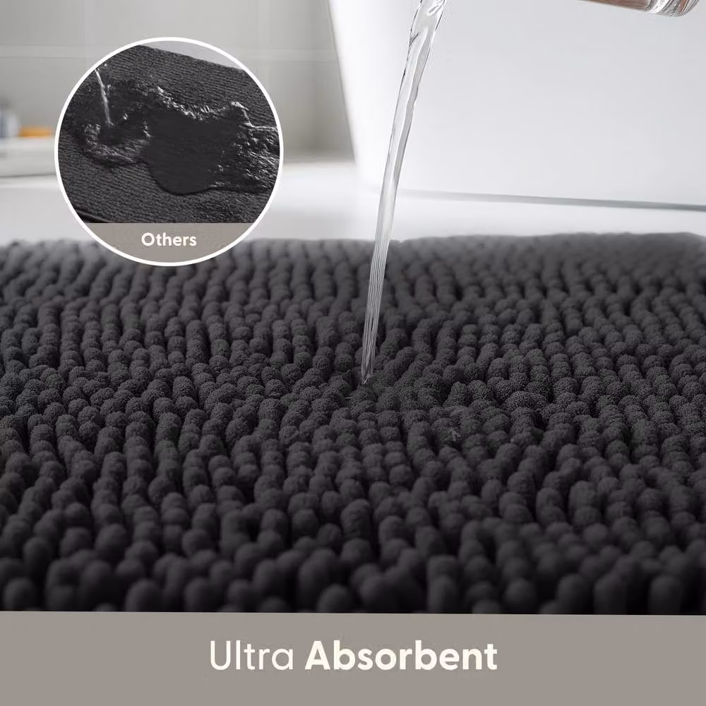 Keplin Non-Slip Microfibre Chenille Bath and Toilet Mat, Black, W: 40 cm, D: 60 cm – 4