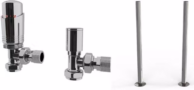 Talus Bold Thermostatic Radiator Valve Installation Kit with Thermostat Head, Angle, Chrome/Silver Finish, 1/2 inch