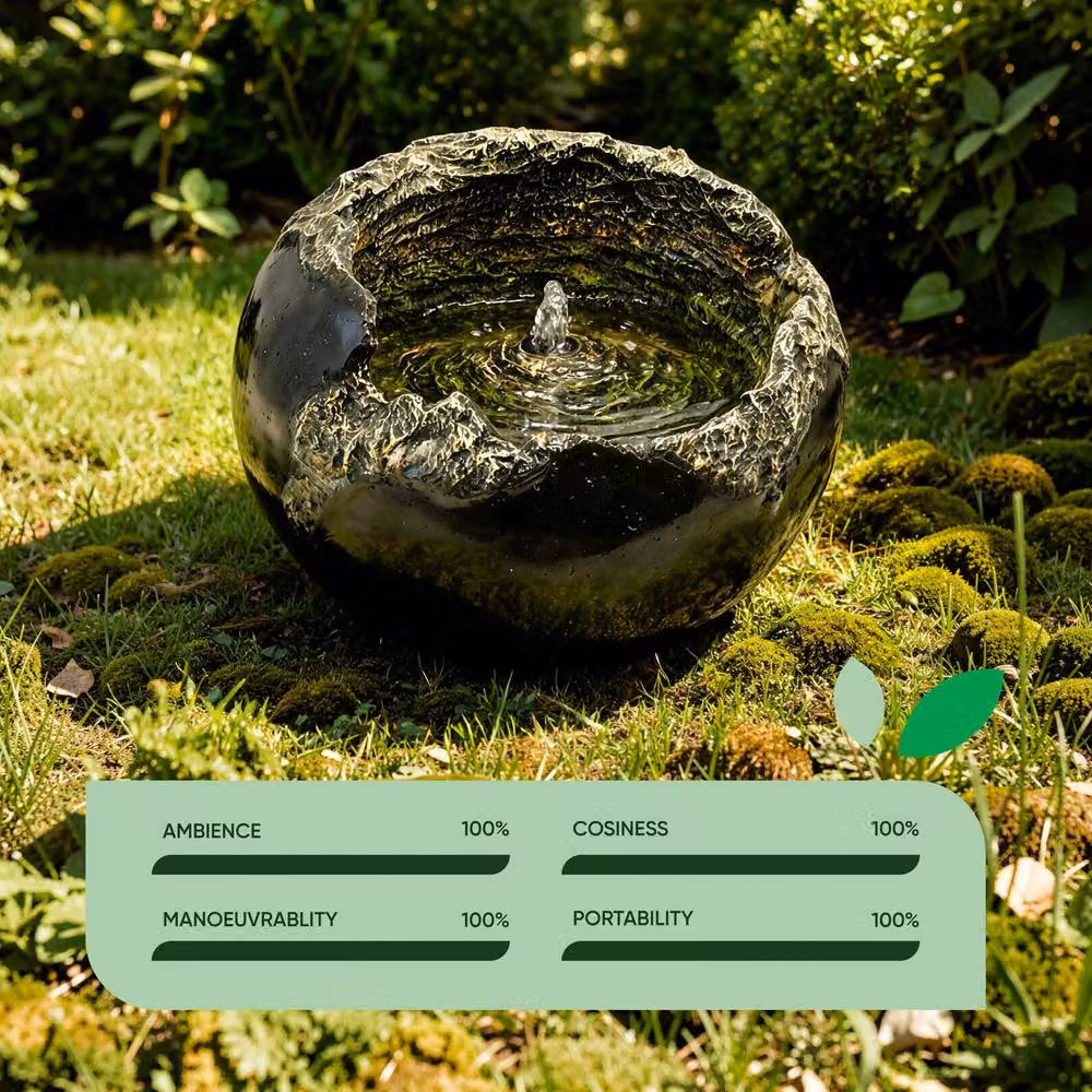 Gardenwize Solar Rock Bowl Cascade Water Feature with Battery Backup in Brown and Black – 5