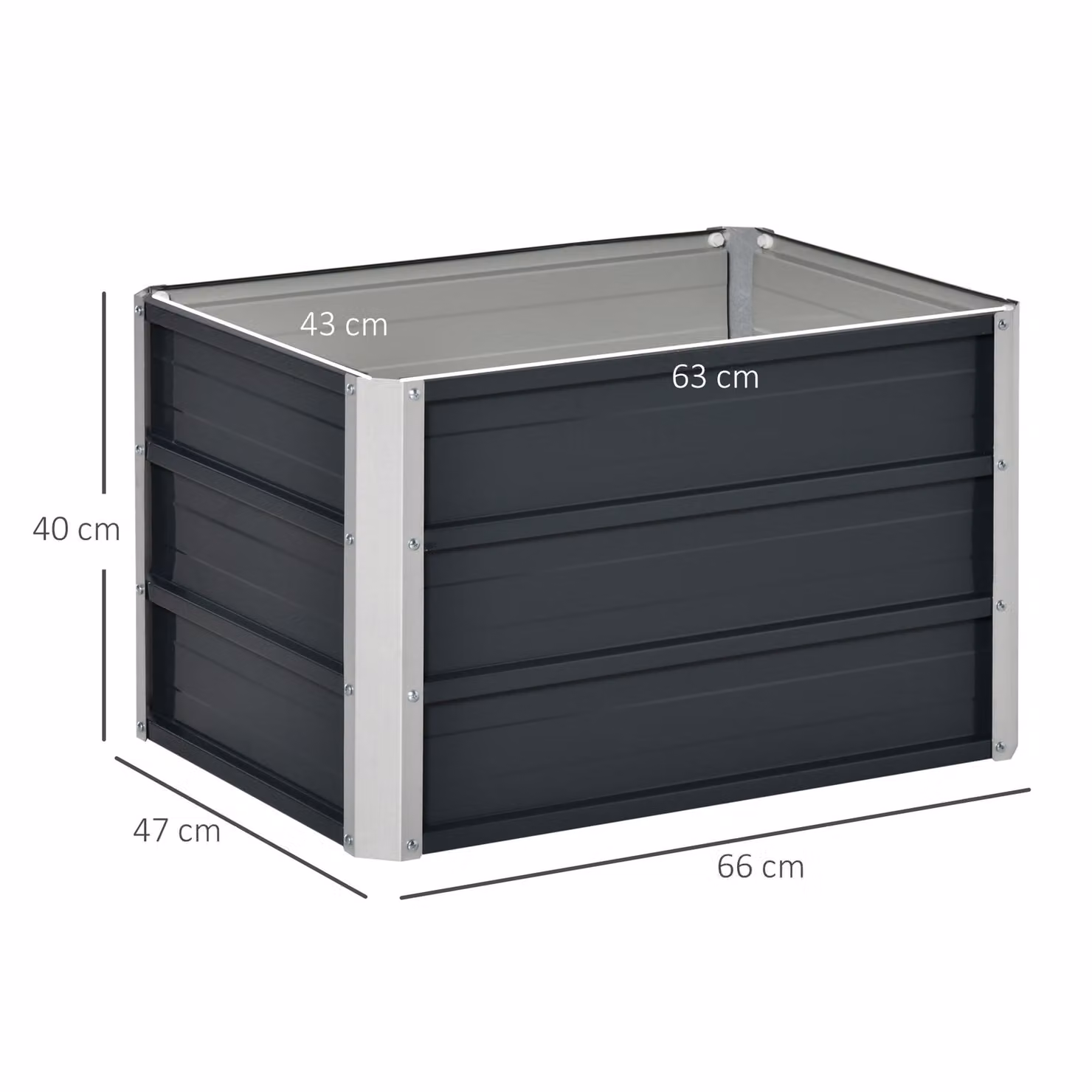 Outsunny Grey Metal Raised Garden Bed and Elevated Planter Box with Installation Gloves, W/D/H: 66 x 47 x 40 cm – 3