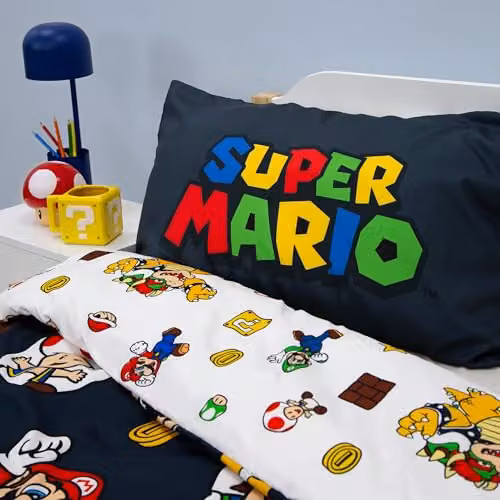 Character World Nintendo Super Mario Reversible Single Duvet Cover and Pillowcase Set, Black, Red and White, Duvet Cover: 135 x 200 cm, Pillowcase: 74 x 48 cm – 4