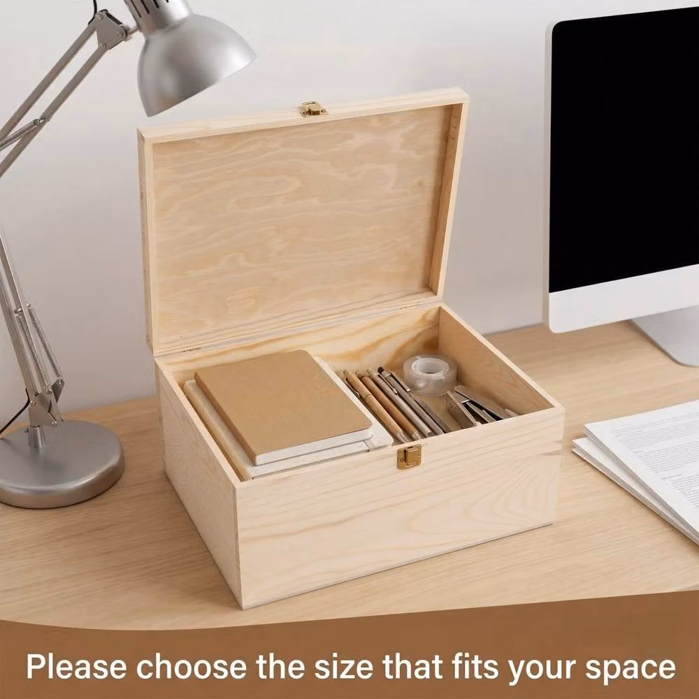 FLAVORA Natural Finish Wooden Storage Box with Lid, Beige, Width: 50 cm – 2