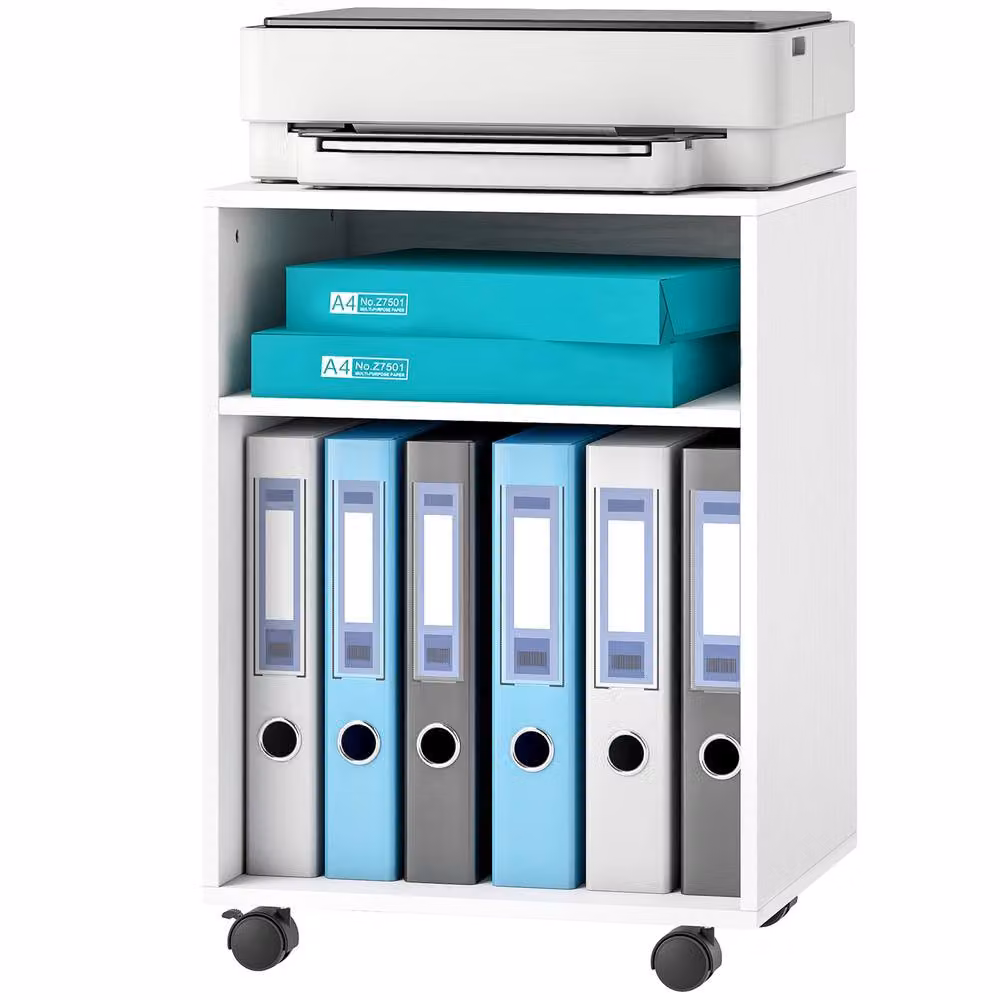 STILVORA Printer Stand with Storage and Castors, White – 3