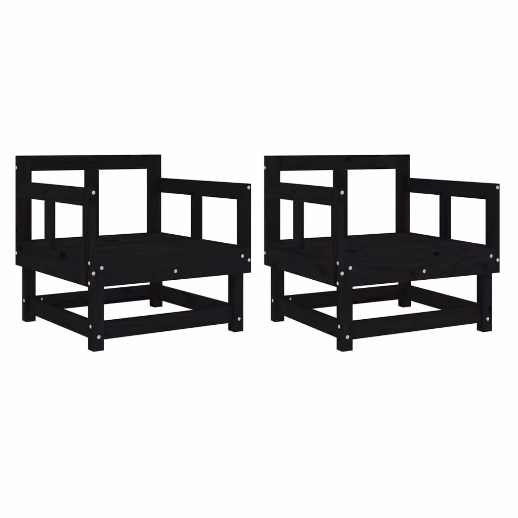 Berkfield Home Set of 2 Rustic Black Solid Pine Wood Garden Chairs – 2