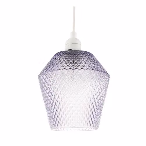 Happy Homewares Modern Diamond Design Glass Pendant Lamp Shade in Lilac Purple, W/D/H: 17 x 17 x 17 cm