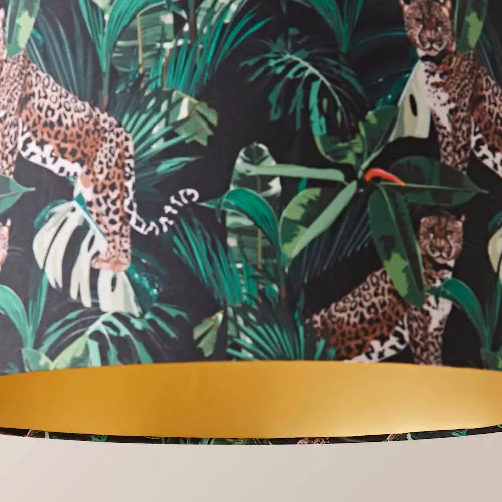 ValueLights Addalyn Green Jungle Animal Print Fabric Cylinder Ceiling Lamp Shade with Gold Inner and Bulb – 4