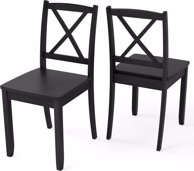 Set of 2 COSTWAY Rustic Rubberwood Kitchen and Dining Chairs in Black