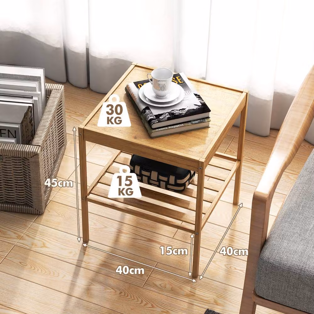 Costway Set of 2 Modern Bamboo Side Tables with Storage Shelf in Natural Brown – 2
