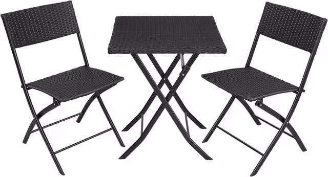tectake Trevi 3 Piece Bistro Set with Foldable Rattan Chairs and Square Table in Black – 7