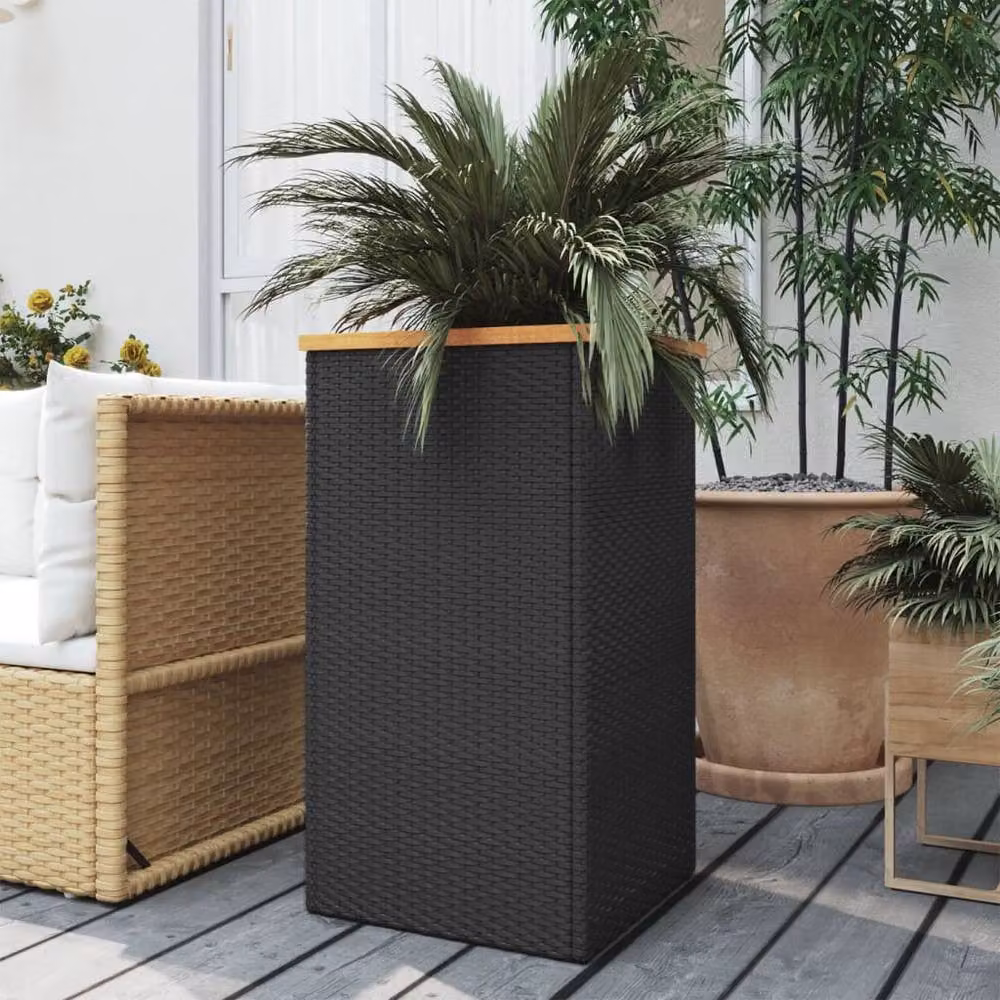 Berkfield Home Black Poly Rattan Planter W/D/H: 40 x 40 x 80 cm – 2