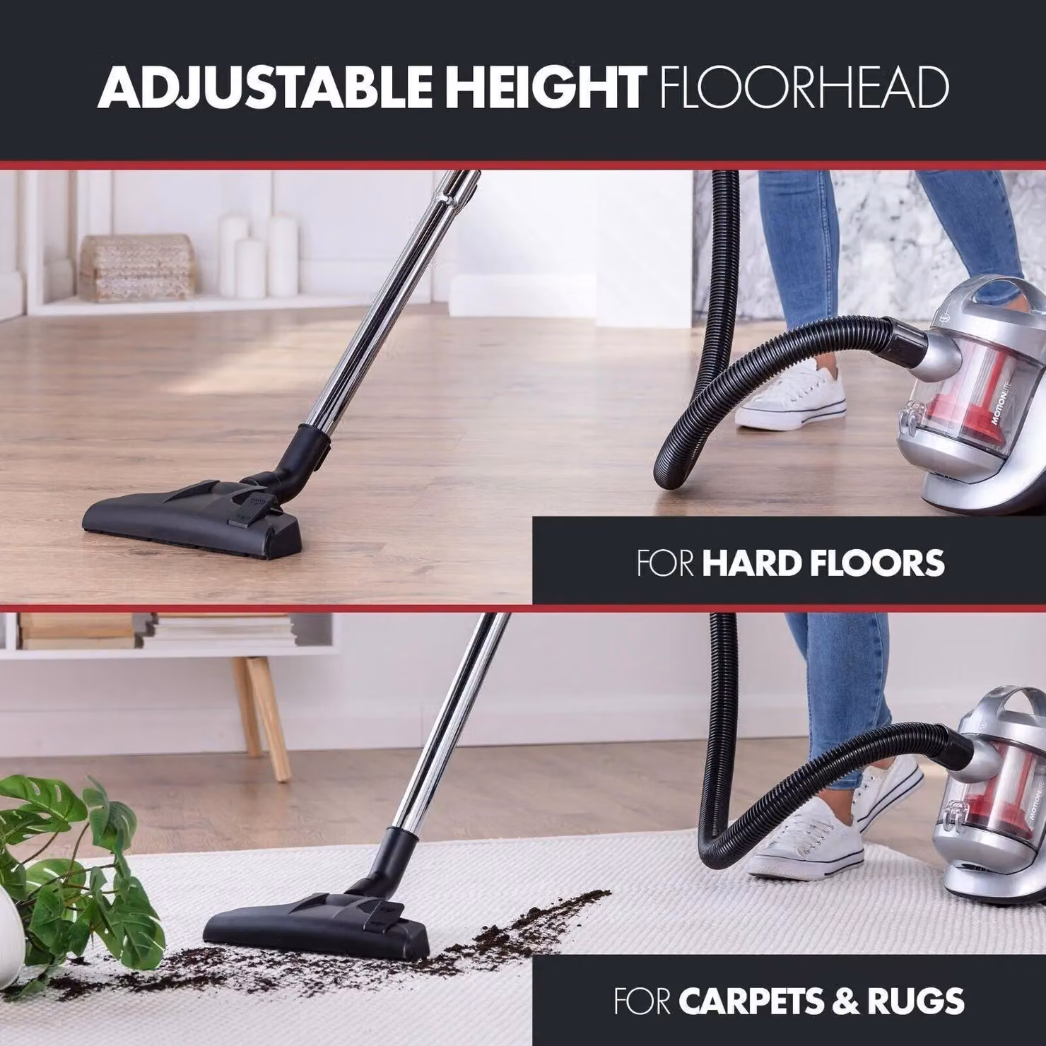 Ewbank MotionLite Bagless Cylinder Vacuum Cleaner in Silver and Red with 1.5L Capacity and HEPA Washable Filter – 4