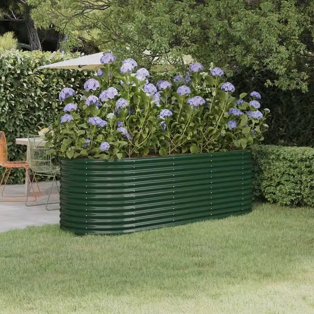 Berkfield Home Garden Powder-coated Steel Raised Bed in Green, W/D/H: 224 x 80 x 68 cm