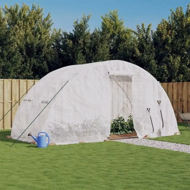 Berkfield Home Freestanding Steel Frame Greenhouse in White, W/D/H: 5 x 2 x 2.3 m