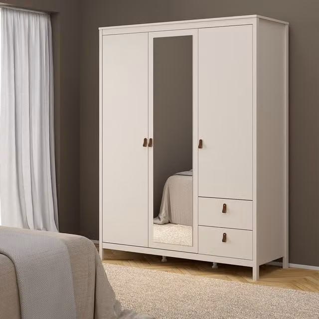 Furniture To Go Barcelona Modern 3 Door 2 Drawer Wardrobe with Mirror in Cashmere