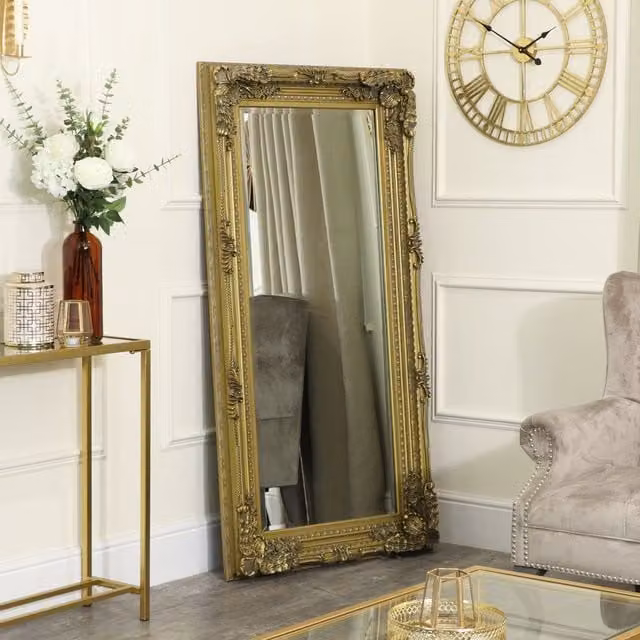 Melody Maison Large Ornate Gold Wall or Leaner Mirror, W: 78 cm, H: 158 cm – 1
