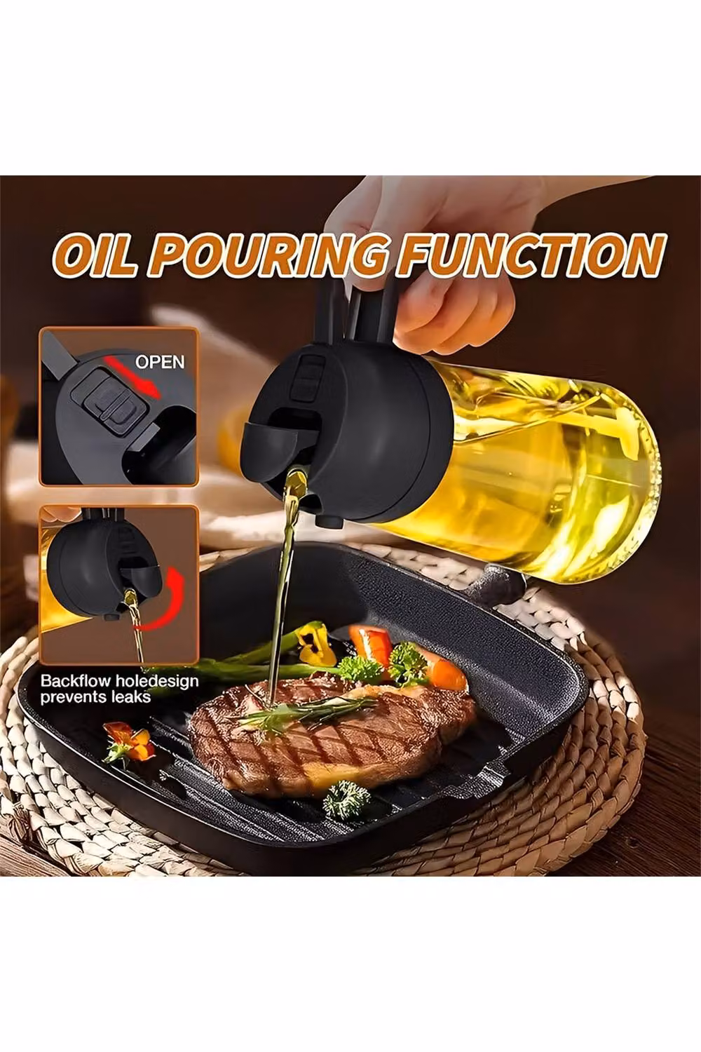 Living and Home Premium Glass Oil Sprayer and Dispenser, Black, 600ml – 2