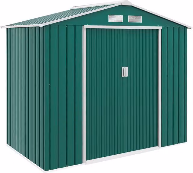 Rolipo Green Metal Garden Shed with Foundation Kit and Double Doors, W/D/H: 213.36 x 121.92 x 185.0 cm – 1