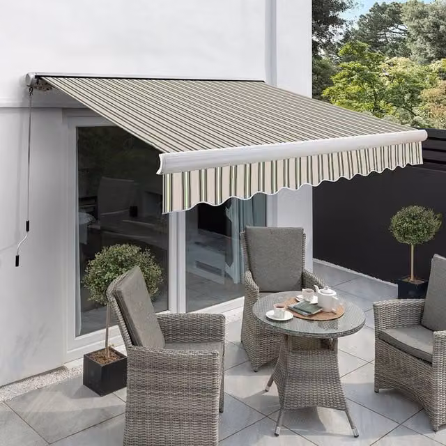 Primrose Full Cassette Manual Awning in Multi-Stripe Yellow, W: 250 cm, D: 200 cm
