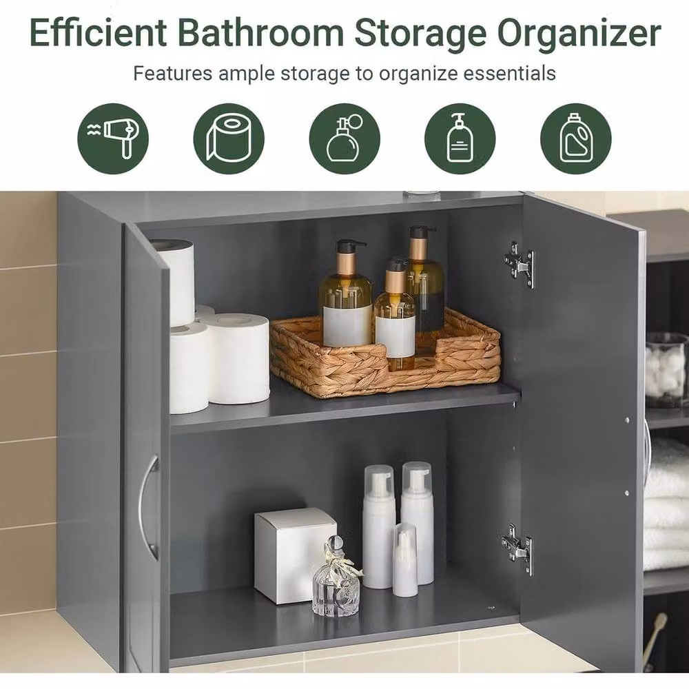 FORGEVIO Modern Matt Grey Kitchen Wall Cabinet with Hinged Doors and Internal Shelves – 3