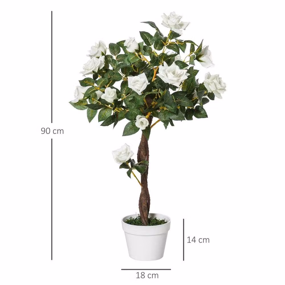 EONLION Set of 2 White Artificial Rose Trees, Height: 100 cm – 2