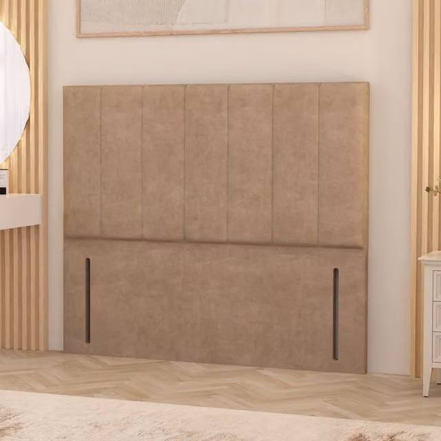 Somnior Beds Ltd Austin Plush Velvet Floor Standing Upholstered Headboard in Beige, Single