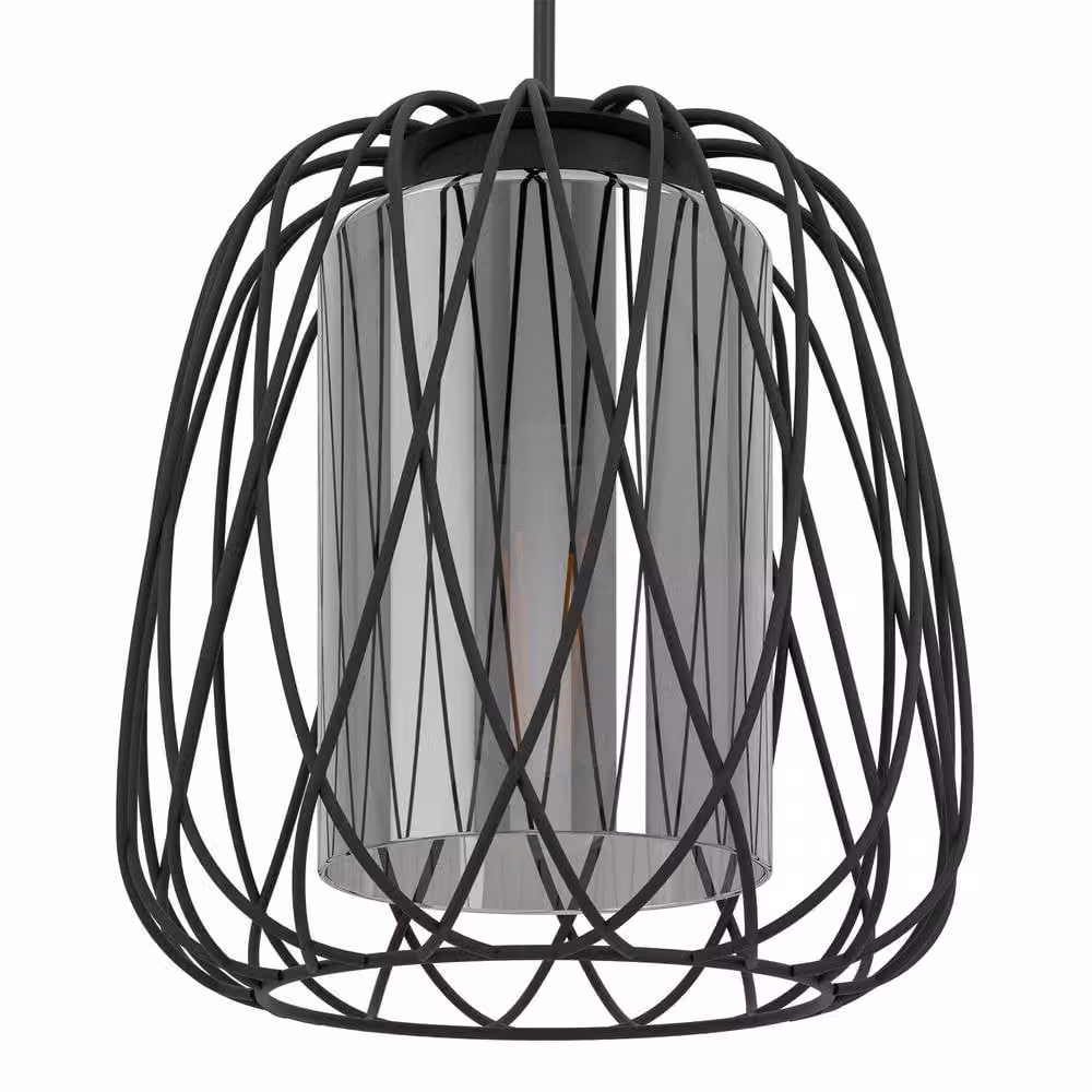 Eglo Floresta Modern Single Pendant Light in Black with Transparent Glass – 3
