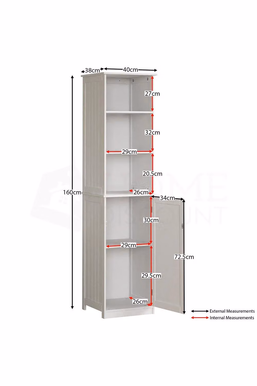Home Discount Bath Vida Priano Tall Bathroom Storage Cabinet in White, H 160 cm x W 40 cm x D 38 cm – 2