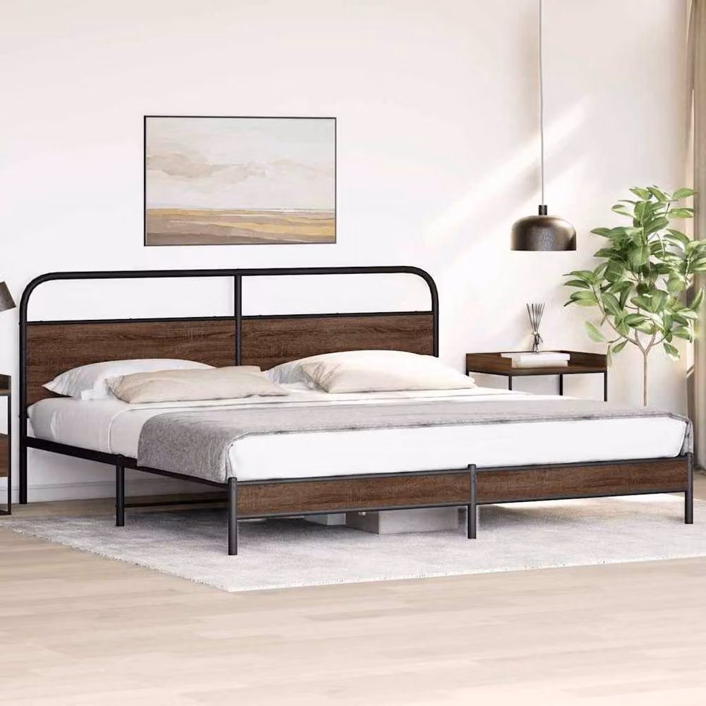 Berkfield Home Metal Bed Frame in Brown Oak, 200 x 200 cm – 3