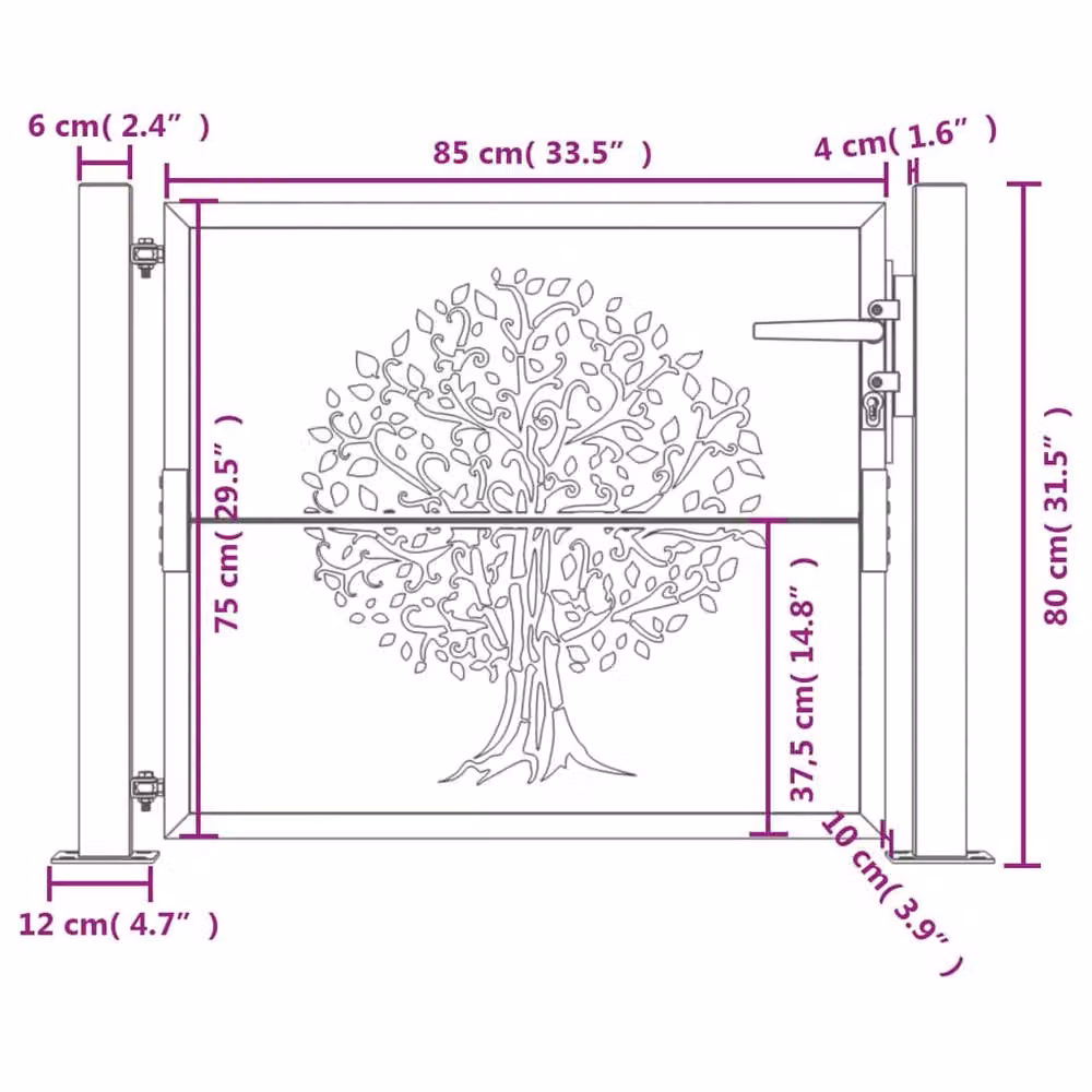 Berkfield Home Beautiful Anthracite Steel Garden Gate with Tree Design, W: 80 cm, H: 105 cm – 6