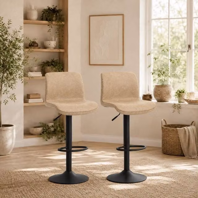 Wyld Haus Salile Set of 2 Light Brown Faux Leather Adjustable Bar Stools