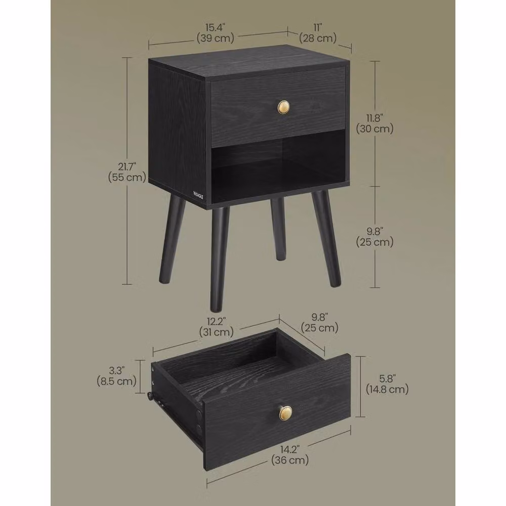 Kelvenix Set of 2 Minimalist Black Matt Bedside Tables – 2