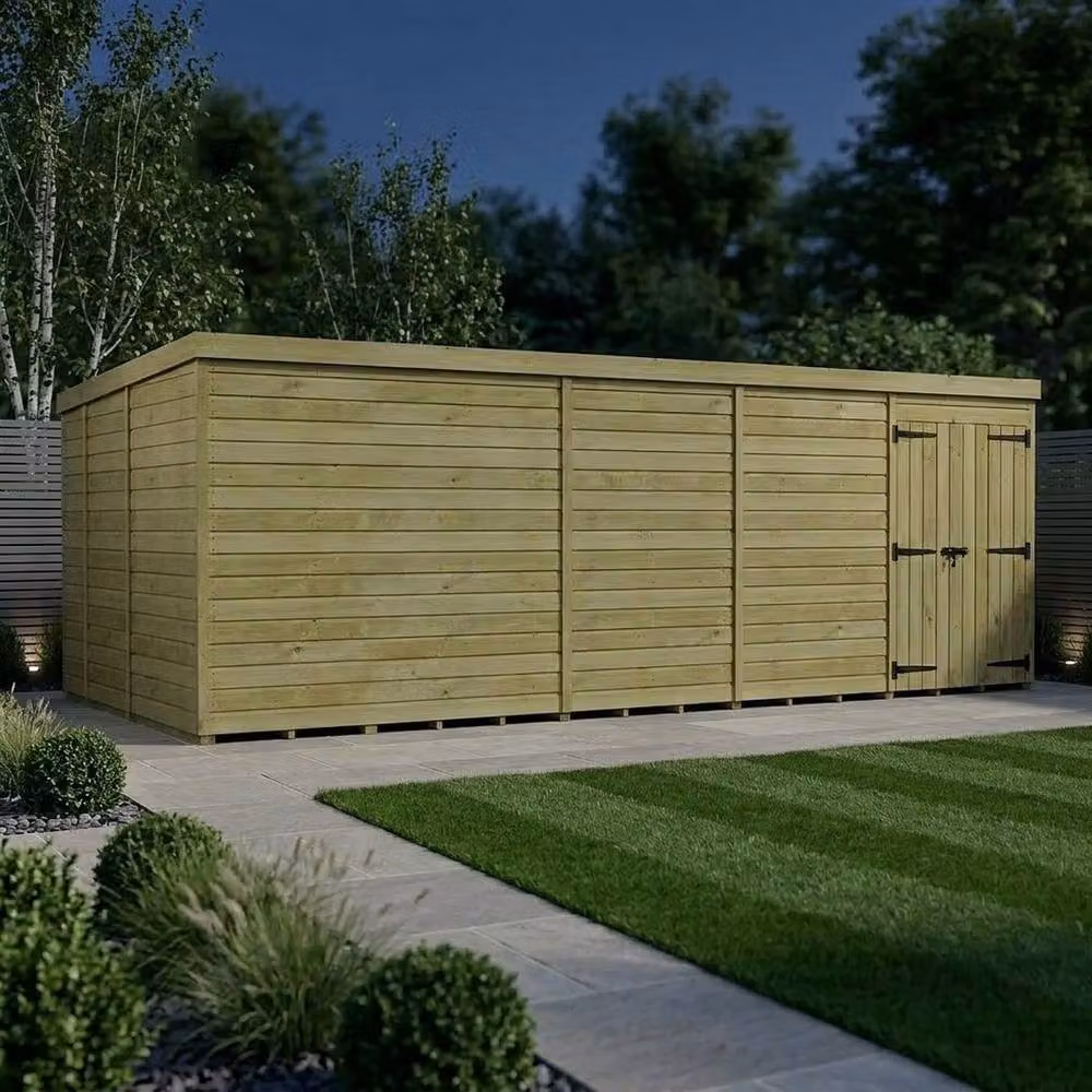 Buttercup Farm Brown Timber Pent Garden Shed with Double Doors and No Windows W: 579.12 cm, D: 274.32 cm, H: 210.0 cm – 2