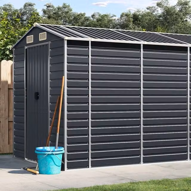 Berkfield Home Pent Garden Shed in Anthracite Black Galvanised Steel W/D/H: 980 x 191 x 198 cm