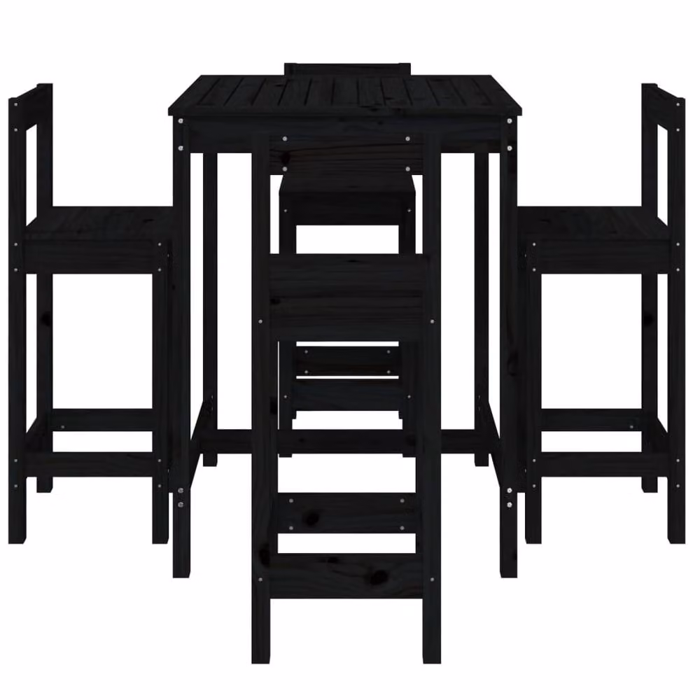 Berkfield Home Beautiful 5 Piece Garden Bar Set in Black Solid Pine Wood – 4