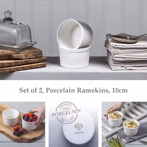 WM Bartleet & Sons Set of 2 White Porcelain Deep Ramekins with Lids, 10 cm Diameter – 2