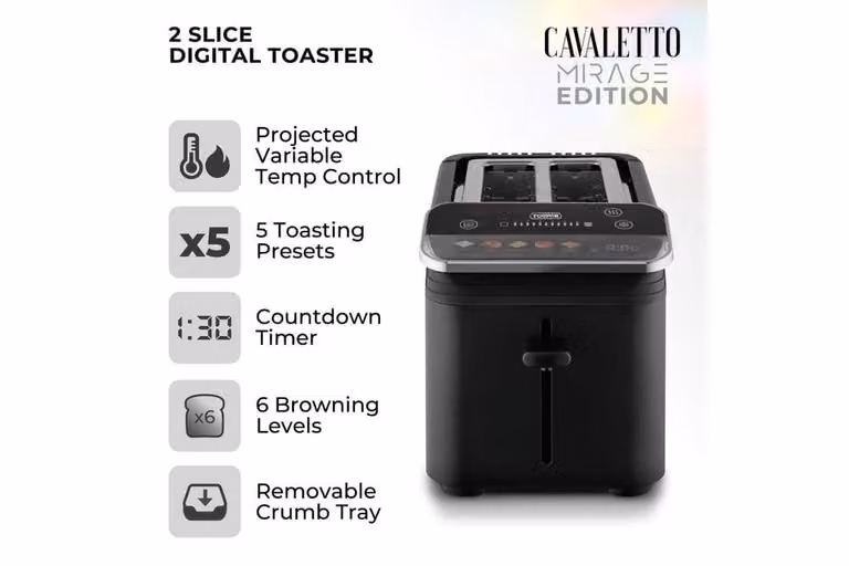 Tower Mirage Black Kettle and 2 Slice Digital Toaster Set