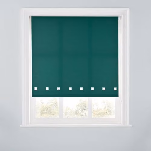 A.Unique Home Trimmable Square Eyelet Roller Blind, Dark Green, W: 150 cm, H: 170 cm – 1
