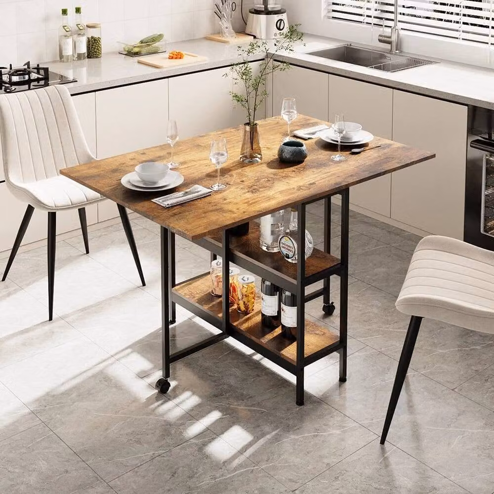 KORVIXA Extendable Rustic Kitchen Dining Table with Drop Leaf in Brown, W: 120 cm, D: 80 cm – 3
