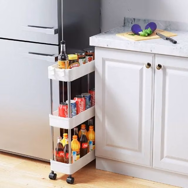 KORVIXA 3 Tier Slim Kitchen Trolley Storage Shelf in White