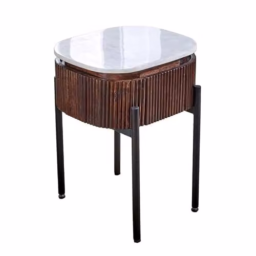 Indian Hub Opal Bedside Table with Marble Top and Metal Legs, W: 45 cm, D: 45 cm, H: 60 cm – 1