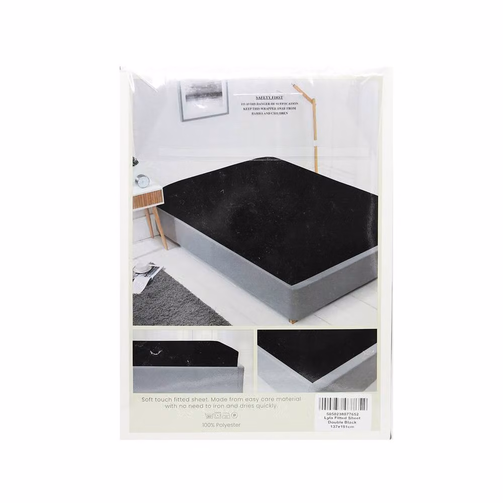 Voltico Black Double Fitted Bed Sheet in Microfibre Cotton Blend, W/D/H: 140 x 200 cm – 5